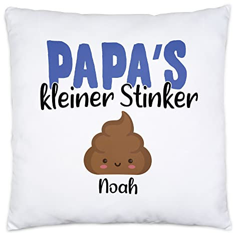 Kiddle-Design Papa's Kleiner Stinker Kissen inkl. Füllung Lustig personalisiert mit Namen Vatertag Kackhaufen Geschenk Vater Papa
