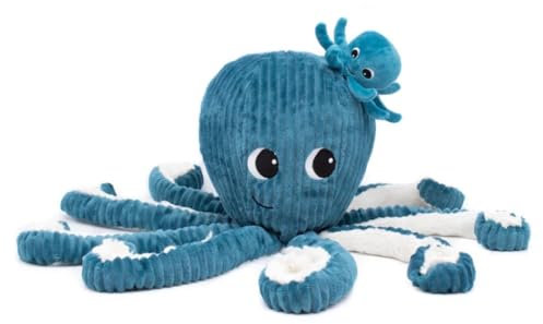 LES DÉGLINGOS Les PTIPOTOS by Peluche Maman Bebe - Toute Douce - Cadeau Naissance - FILOU LA Pieuvre Maman & Bebe - 45CM - Bleu