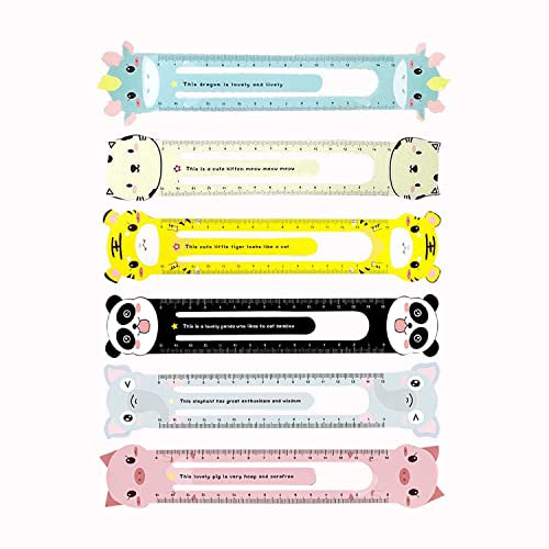 6 Stück Lineal 15cm Kinder Flexibel/Tiere Cartoon Lineal Kinder Grundschule, Bruchsicher Biegsam Kunststoff Lineal für BüRo, Schule, Arbeitszimmer Zu Hause