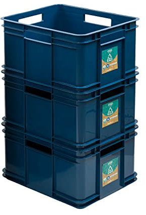 PAFEN 3x Euro Stapelbox Bruno Eco Blau Grün Euro-Box Stapelkasten 28L Transport Eurobehälter, Blau