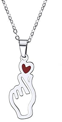 AITENME Kpop Kette Halskette aus Koreanische Finger Herz Edelstahl Anhänger Kette Damen Halskette für Kpop Fan Frau Freundin Tochter Geburtstag Jahrestag Valentinstag Geschenke