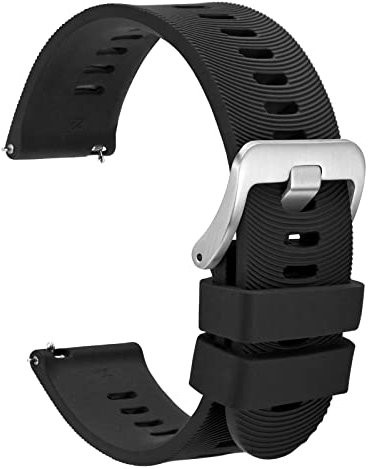 WOCCI 20mm Bracelet de Montre pour Homme à Rayures Arquées, Silicone Bande à Dégagement Rapide, Boucle Argentée (Noir)