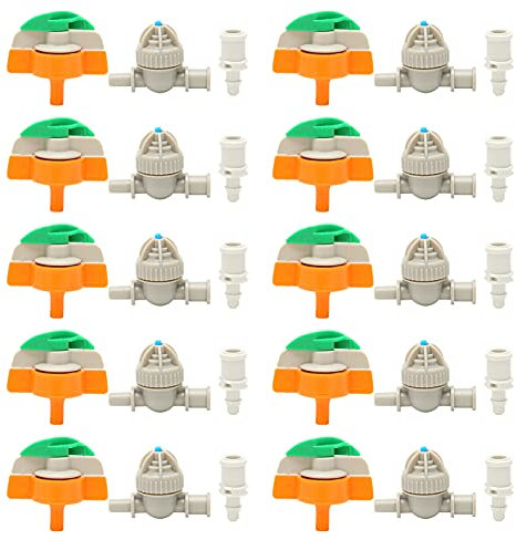10 Juegos de Aspersores de Jardín, Boquilla de Aspersor Giratoria de Cilindro, Dispositivo Antigoteo, Conector de Lengüeta de Manguera 4/7 para Herramientas de Jardinería de Jardín de Invernadero