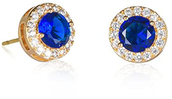 ZAVANA Gold-Ohrringe für Damen und Teenager-Mädchen im Halo-Design, Gold-Ohrstecker für Frauen mit klaren und blauen Zirkonia-Steinen, vergoldete runde Ohrstecker in Blau
