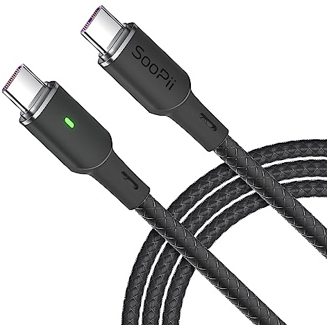 SOOPII 100W PD USB C to USB C Cable,[10ft] Type C Cable with Smart LED Indicator for lPhone 16/15/15 Pro/15 Plus/15 Pro Max, lPad Air/lPad Pro, MacBook Pro,Galaxy S23/S21/S10/S9/Plus…