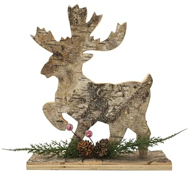 SHATCHI Albero di Natale in legno di corteccia di betulla a forma di renna, autoportante, per tavoli, caminetti o davanzali, decorazioni natalizie per la casa, in legno, 20 cm