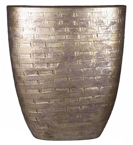 INNA-Glas Ovaler Blumentopf AGGELOS, Keramik, Maueroptik, Gold, 51x17x57cm - Deko Übertopf