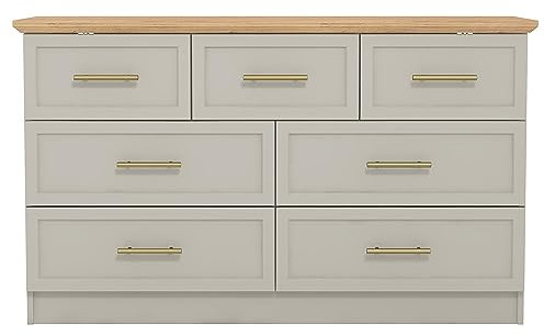 Galano Cleverton 3+4 Drawer Chest – Storage Cabinet with Drawers for Bedroom, Entryway, or Hallway – Closet Organizer for Clothes & Essentials (Light Grey/Oak)