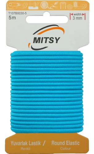MITSY Reißfeste Rund Gummiband Gummikordel zum Nähen 3 mm 5 m Türkis | Starkes Rundgummi, Elastisch & Reißfest, Gummibänder, Gummilitze für Handarbeit, Hosengummi, Basteln & DIY