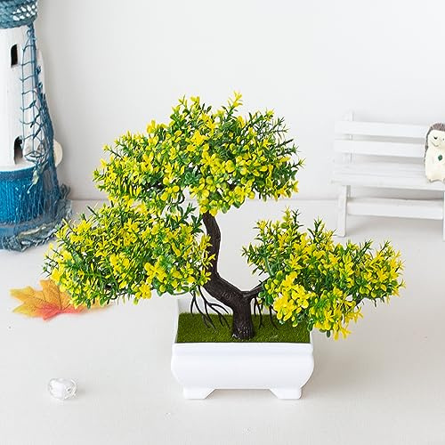 Artificial Plants Bonsai Pine Tree, Fake Artificial Pot Plant Bonsai Potted Simulation Pine Tree Home/Office Decor-Yellow