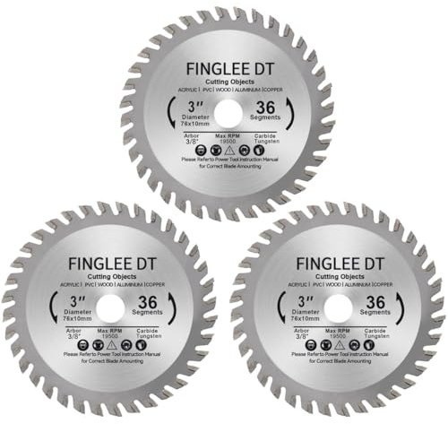 FINGLEE DT TCT Kreissägeblatt 76mm x 10mm mit 36 Zähnen, Ideal für Holz, Kunststoff, PVC, Acryl, Sperrholz, schnelles Schneiden, Kompatibel mit allen 76mm Handkreissägen (3 Stück)