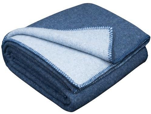 LYHome Merino Decke Wolldecke - Reisedecke Picknickdecke Campingdecke, Militär Kuscheldecke Tagesdecke, Flauschig Schafwolldecke Sofadecke Blanket Outdoor Wohndecke (150x215 cm | Hellblau - Blau)