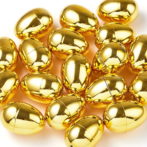 JOYIN 24 Stück goldene Ostereier, 5,8 cm große metallische leere Eier aus Kunststoff, befüllbar für Osterjagdzubehör, Korbfüller, Spielzeug zum Füllen von Leckereien, Partygeschenke