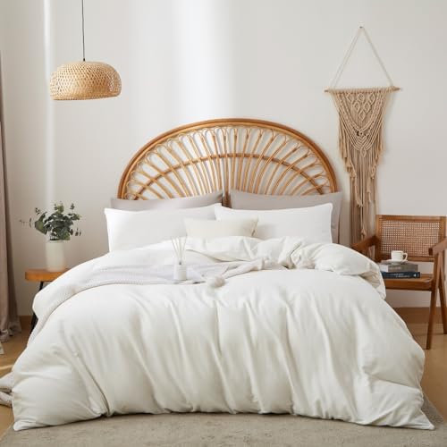 Sedefen Doppelte Musselin Bettwäsche 200x220 cm Baumwolle Leinen Weiß Bettwäsche Set 3tlg,1 Bettbezug mit Reißverschluss und 2 Kissenbezug 80x80cm,85% Baumwolle und 15% Leinen Bettwäsche