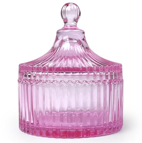 YILUSHENGHUA Colorful Glass Jar With Lid,Candy Cookie Jars,Valentine Easter Candy Dish,Jewelry Box,Cutecore Room Decor,Biscuit Containers Food Storage(Pink)