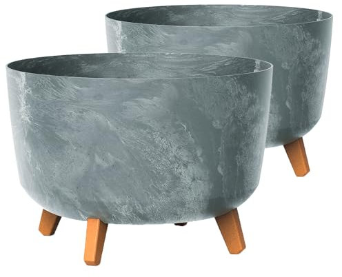 Tymar Blumentopf mit Füßen, 2er-Pack, Blumenkübel, Pflanzkübel, Übertopf, Runde Form((2pack) Beton; ø 39 cm)