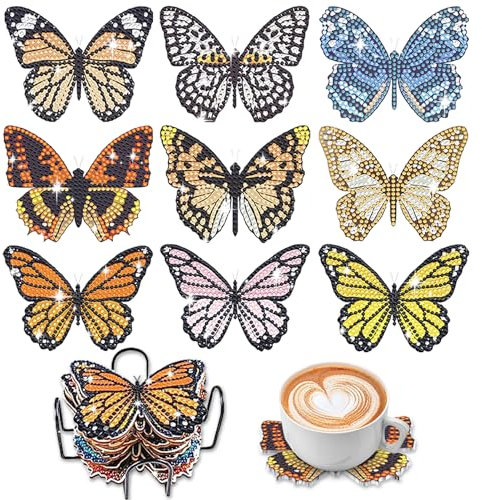 Bellatoi 12 Pcs Dessous de Verre pour Peinture Diamant Papillon avec Support, Art sous-Verres en Diamond Painting pour Tasses, Verres à Vin et Cuisine, Ensemble Cadeau Artisanal