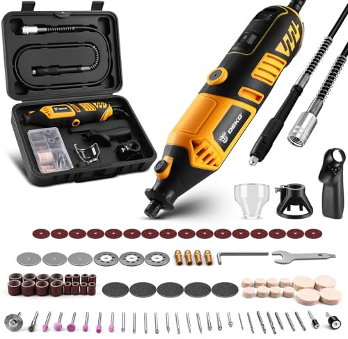 Multiutensile Rotativo 126 pezzi: DEKOPRO 35000 PRM Mini Trapano Elettrico per legno/metallo, set di macchine per trapano elettriche con albero flessibile per rettifica, incisione, lucidatura, pulizia