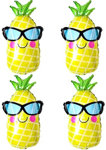 DazzJoy Hawaii Deko Ananas Ballons, 4 Stück Hawaii Party Deko Helium Ballon, Obst Ananas Folienballon Geburtstag, Hawaii Luftballons für Strand Tropisch Party, Geburtstag, Sommer Party Dekoration