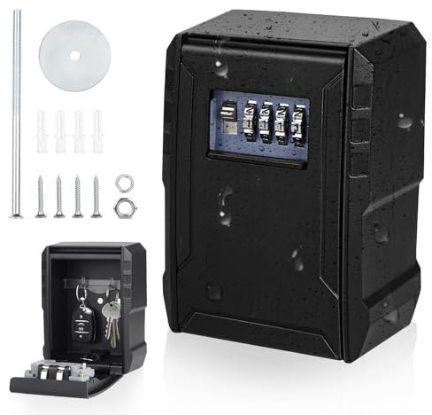 DBREAKS Schlüsselkasten mit Zahlencode, Wetterfest Schlüsseltresor Wandmontage, 4-stellig Schlüsselsafe Aussen, Schlüsselbox mit Code, Wasserdicht Schlüsselschloss für Haus Schlüssel, Garagen(Schwarz)