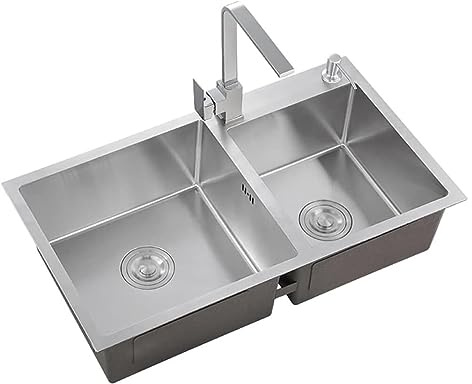 Küchen-Wasserfallspüle, Edelstahl-Doppelwaschbecken, Einbau-/Unterbau-Geschirrspülbecken, geeignet für Bars, Restaurants, Dessertläden (82X45X20Cm)