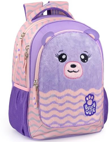 Julian Ross Schulrucksack Mädchen 43×33×15 cm – Plüsch Bär Design, ergonomisch, gepolsterte Träger, verstärkter Boden – Grundschule Klasse 1–4 – mit Trolley-Schlaufe – Fanartikel