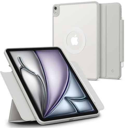 Spigen Air Skin Pro OneTap Coque pour iPad Air 13 M2 (2024) avec coque magnétique amovible, porte-crayon, dos transparent avec aimant – Gris