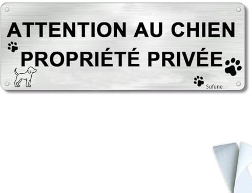 Panneau Attention au Chien Propriété Privée en-Aluminium Brossé 25x9cm(Argenté)