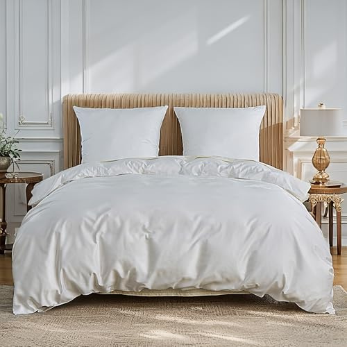 Simple&Opulence Luxus Bettwäsche 155x220 Weiß, 100% Ägyptische Baumwolle, 400TC Satin Optik Bettbezug und 1 Kissenbezug 80x80 cm für den ganzjährigen Gebrauch