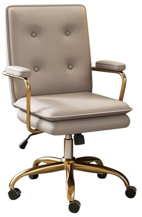 YCKEGEW Bürostuhl Mit Hoher Rückenlehne Lederarmlehne Mit Neigbarer Rückenlehne, Computer-Schreibtischstuhl Für Heimarbeit Und Studium Gaming Stuhl Mit Rädern(Light Grey,Gold Legs)