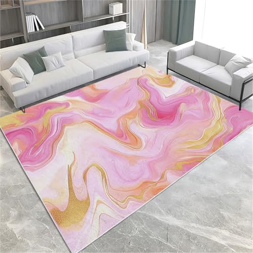 Srigzcaly Teppich rutschfeste für Wohnzimmer Esszimmer, Marmor Rosa Gold Dekor Teppich für Schlafzimmer Kinderzimmer - Rosa Kurzflor Flanell Teppiche Pflegeleicht Waschbare 160x230cm