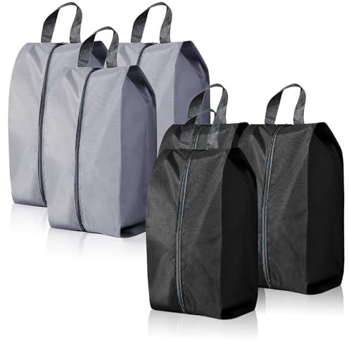 6 Pcs Shoe Bags for Travel, Portable Nylon Shoe Bag Waterproof Dust Proof Shoes Storage Bags Unisex Shoe Pouch for Daily and Travel Use (Black, Grey)