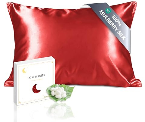 townssilk Seidenkissenbezug 40x80cm – 100% Maulbeerseide, 19mm, beidseitig Seide, Oeko-TEX Zertifiziert, Güteklasse 6A, mit Reißverschluss, 1 Stück,Red