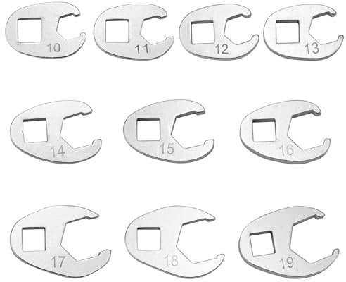 QWORK® 10Pcs Open End Spanner Set, 3/8 Crows Foot Spanner Set, 10-19MM Spanners