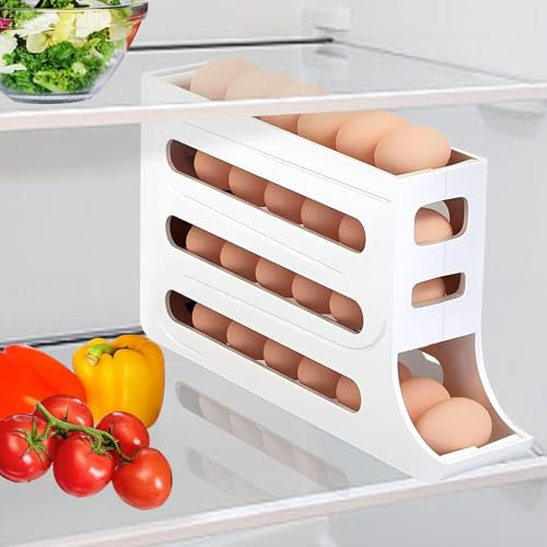 Eierspender Kühlschrank für 30 Eier, Eierhalter Kühlschrank mit großem Fassungsvermögen, platzsparender Kühlschrank Organizer Eier, ideal für die Aufbewahrung von Eiern, für eine ordentliche Kücheg, W