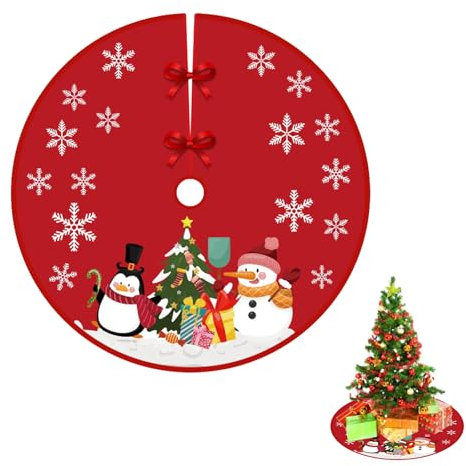 Weihnachtsbaum Decke Rock,90cm Weihnachtsbaumdecke Dunkel Rot Weihnachtsbaumrock Rund Christbaumdecke Christbaumständer Teppich Baumdecke für Weihnachtsdeko Urlaub Party Deko