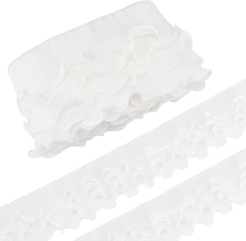 UNICRAFTALE 4 Lagen Weißer Plissierter Chiffon Elastische Spitze Rüschenbesatz Spitzenbesatz Mit Wellenrand Zum Nähen Und Für Brauthochzeitsdekorationen DIY Ankleidearbeiten Handarbeiten Kleidungs
