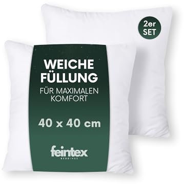 feintex Kopfkissen 2er Set (40x40 cm) - Hypoallergene, Waschbare Dekokissen, Sofakissen, Schlafkissen - Kissen für Bett und Sofa - Optimaler Schlafkomfort für zuhause