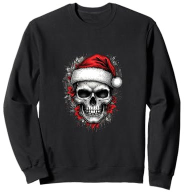 Heavy Xmas Totenkopf mit Weihnachtsmütze Ugly HoHoHo Ho Sweatshirt