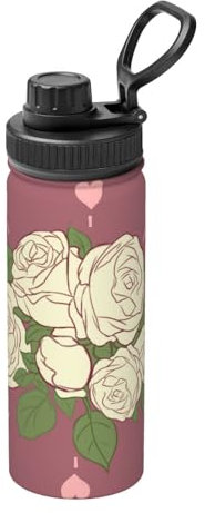 White Rose of Love Stainless steel insulated water bottle, suitable for outdoor sports camping gym, 18OZ vacuum sports insulated water bottle,