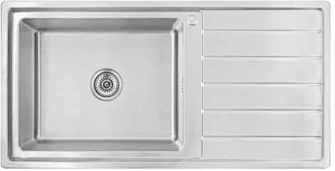 Omeere, Lavello da incasso, 100 x 50 x 21, con grande vasca, 50 x 40 cm, in acciaio inox 304, spessore materiale 0,9 mm, lavello da cucina, angolare, 1 vasca, scolapiatti R20 (scolapiatti a destra –