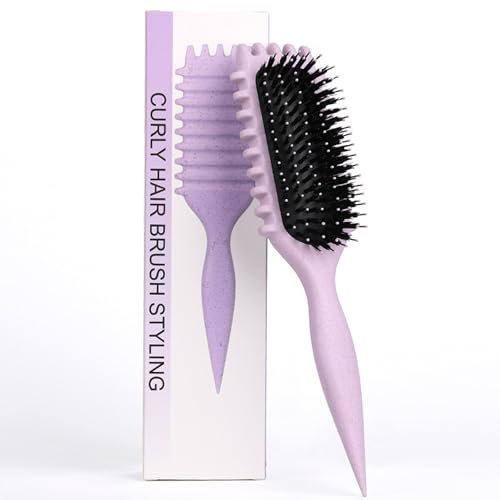 Brosse à boucler, brosse coiffante pour cheveux bouclés d'hommes et de femmes pour fixer et modeler les boucles, réduire les mèches rebelles et la séparation des boucles (Violet, 28cm)