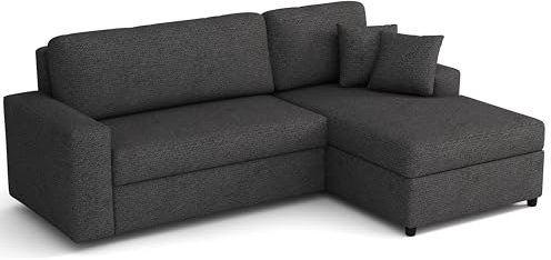MEBLE-LUX - Ecksofa mit Schlaffunktion und Bettkasten Sofia L, Eckcouch Federkern 242 cm Breit, Sofa L Form Universal (Rechts oder Links), Couh Gewebestoff, Sofa Schwarz