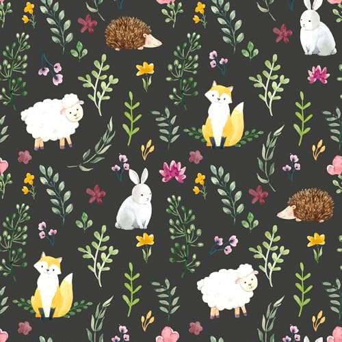 Skyblur Selbstklebende Tapete Kinderzimmer Märchen Dschungel Tapete Vintage Schlafzimmer Tapeten Mädchenzimmer Klebefolie Kinder Möbelfolie Schwarz Kindertapete 260x44.5cm Blumentapete Vinyltapete