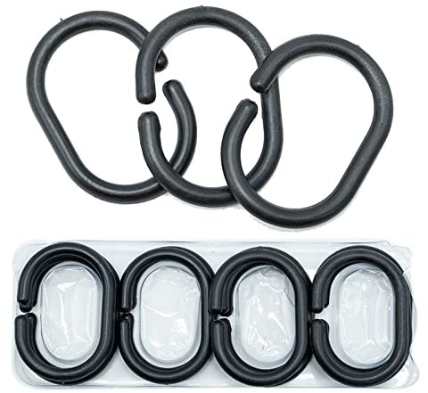 Lot de 12 Anneaux coulissants en Plastique pour Rideau de Douche Noir Ring