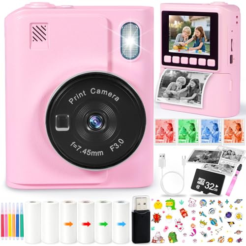 NLMWTI Kinderkamera Sofortbildkamera,1080P Sofortbildkamera Kinder mit 32GB Karte & DruckerPapier, 48MP Kinderspielzeug und Weihnachten Geschenke für Jungen Geschenk Mädchen 5 6 7 8 Jahre