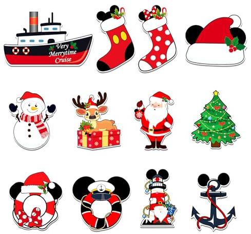 12 Pcs Christmas Cruise Door Magnets, Christmas Cruise Door Decorations, Reusable Refrigerator Magnets for Cruise Ship Door Decorations
