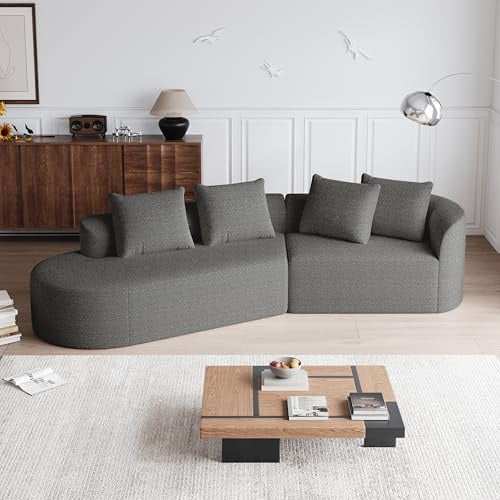 Sofa mit Schlaffunktion, Frei kombinierbares Sofas, Wohnlandschaft Eckcouch mit Abnehmbarem Bezug, Frei Kombinierbares Sofa für Wohnzimmer, Schlafzimmer, Geschwungene Wolkencouch, Dunkel Grau