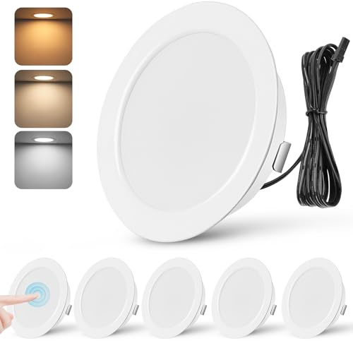 URing 6er Set LED Einbaustrahler 12V Dimmbar 55-58mm 3W Ultra Flach LED Spots 12V 3000K 4000K 6000K Deckenspots Einbauleuchten Küche Möbeleinbauleuchte Einbauspots Spot mit 2M Kabel, Weiß