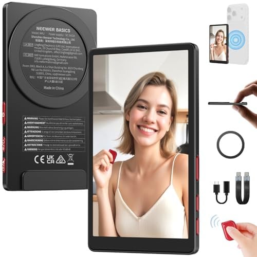 NEEWER Basics 4 Ultradelgada Pantalla Magnética Selfies Vlogs, Metal Back Camera Monitor con 600nits/Remoto para 4K 120fps Grabación Streaming Cable, Compatible Solo con iPhone 17 16 15 Series, M4U